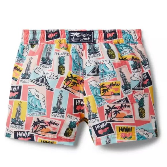 Janie and Jack 2T Hawaii Postcard Graphic Boy Trunks Swim Shorts - Picture 2 of 7